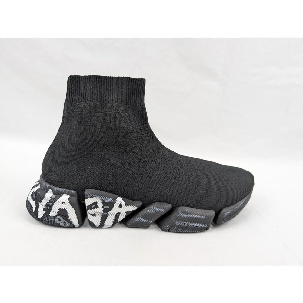 Balenciaga Speed 2.0 Graffiti Sneakers in Black/White Size 39